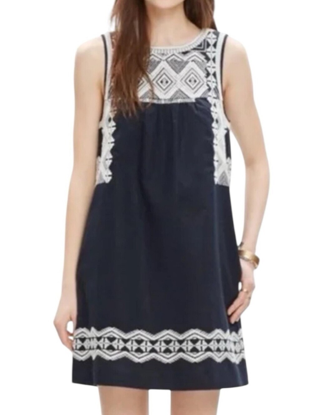 Madewell Navy Label with White Embroidered-Linen-cotton Blend-S